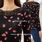 Tezenis hosszú ujjú málna mintás top rugalmas viszkózból